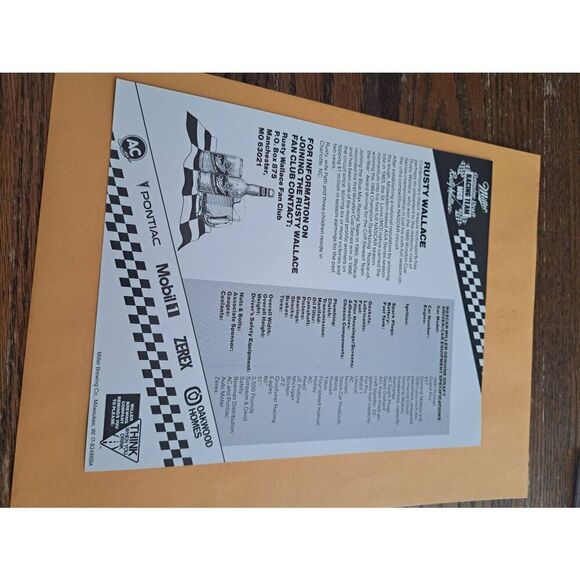 Vintage Rusty Wallace 8x10 Driver Card Miller Genuine Draft MGD #27 Spec Nascar - Picture 2 of 2